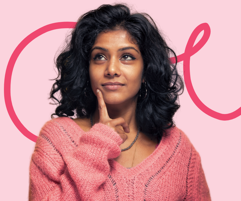 A healthy woman thinking