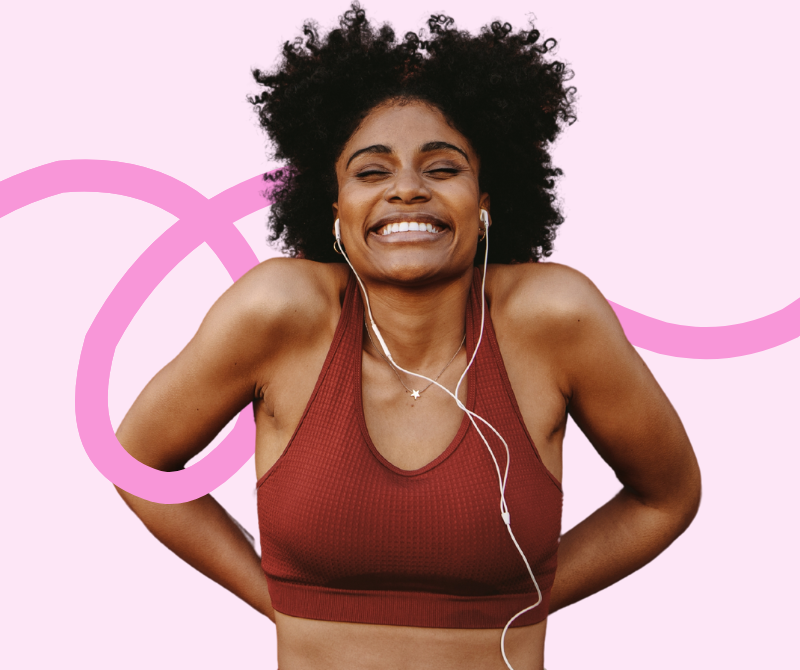 A woman working out in red shirt